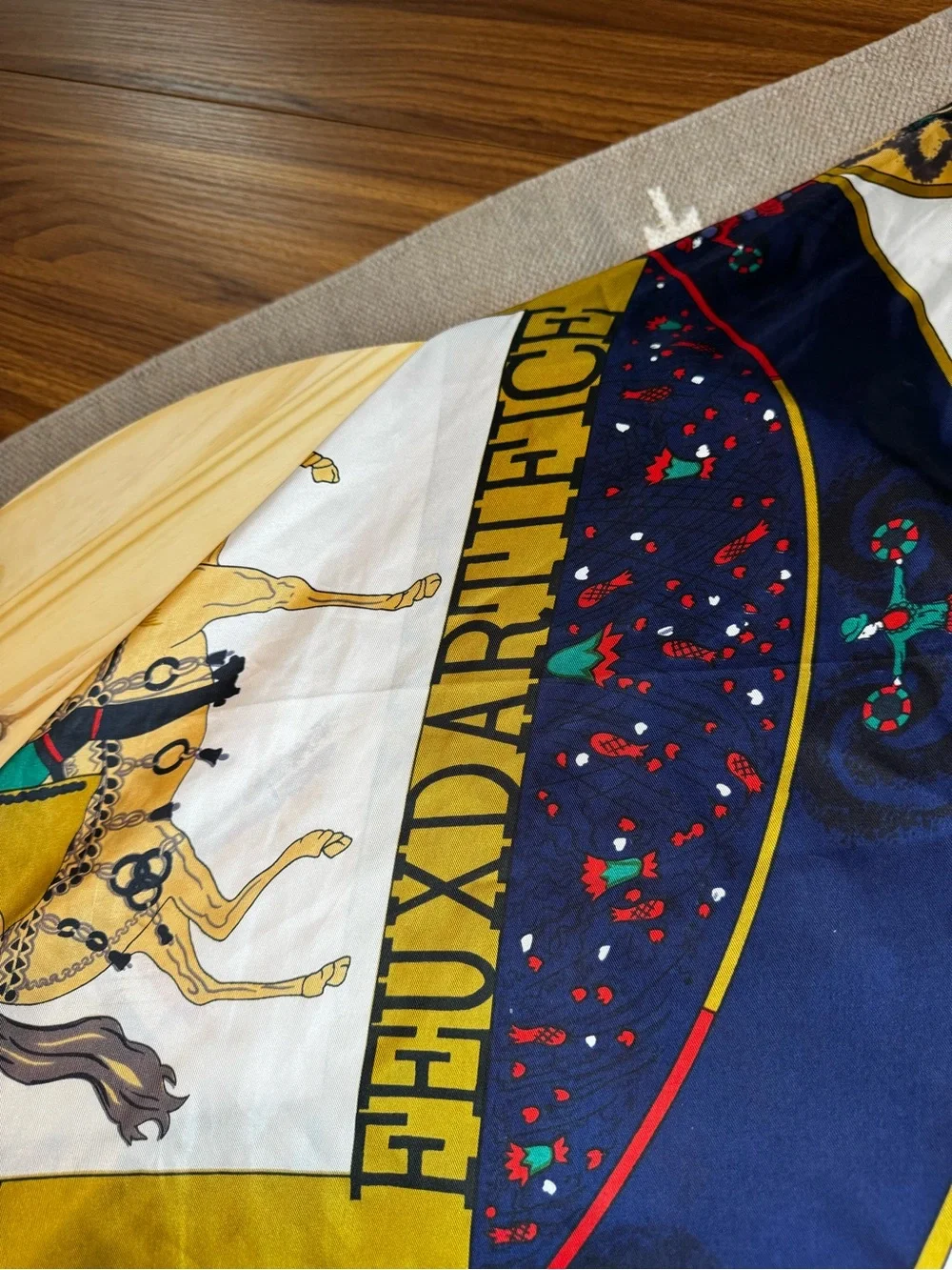 Hermes Multi-Color Silk Scarf with Navy, Gold, Red and White